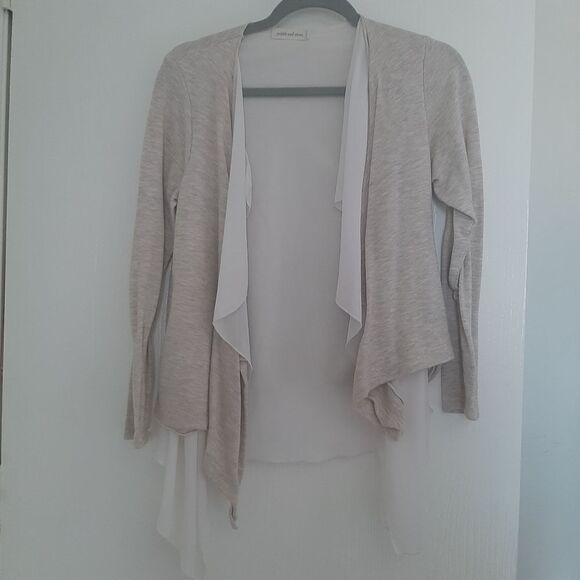 Pebble and Stone Waterfall Open Front Sheer Knit Cardigan Tan Cream Small Casual - Picture 6 of 8
